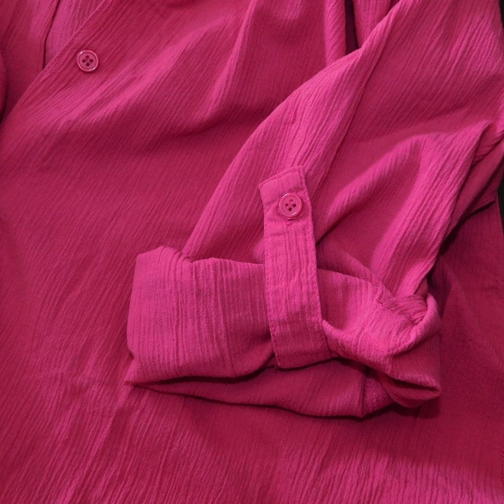 Appleseed's Solid Deep Rose Crinkle Cotton Button… - image 4